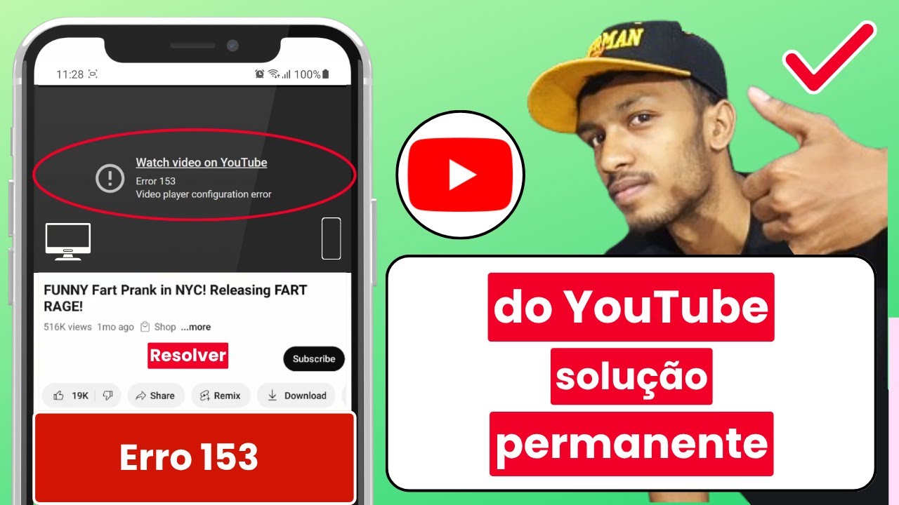 Erro 153 do YouTube | Erro de configuração do reprodutor de vídeo - YouTube