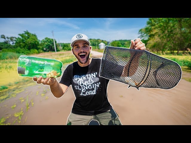 $1 HOMEMADE Minnow Trap VS Store Bought!!! (CAUGHT A SNAKE) 