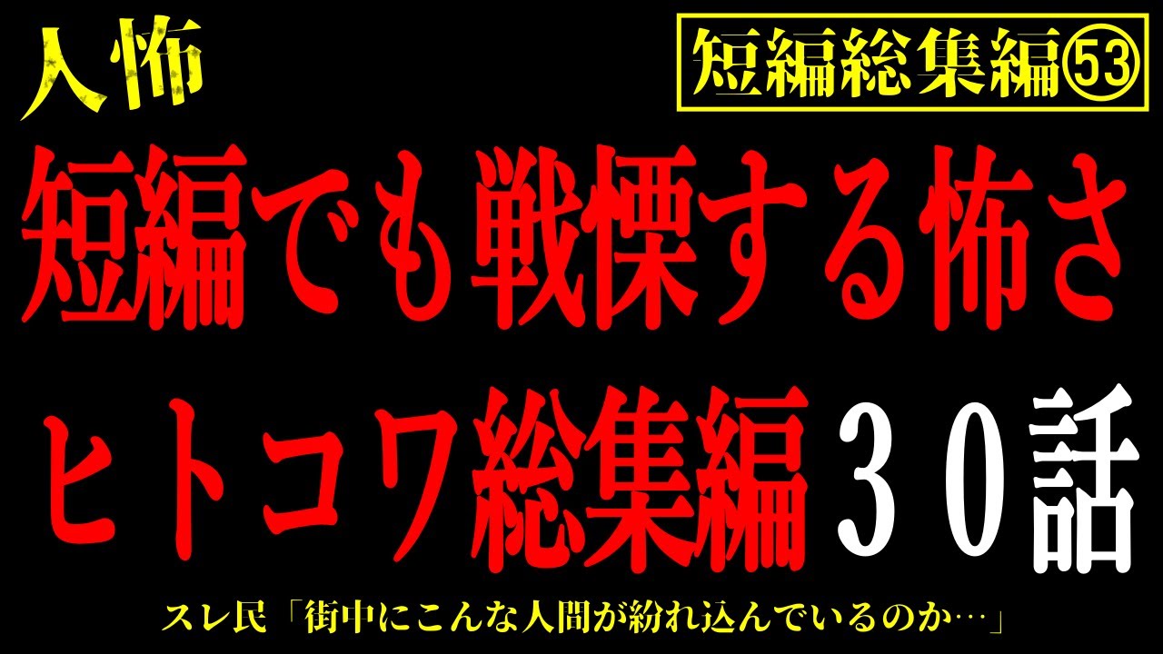 【2chヒトコワ総集編53】短編でも戦慄できる人間の怖い話まとめ30話【怖いスレ・作業用・睡眠用】