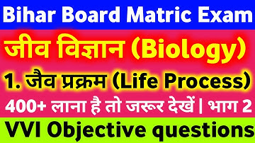 जैव प्रक्रम VVI Objective Question | Class 10 Science | Biology  Lesson 1 | Bihar Board Matric Exam