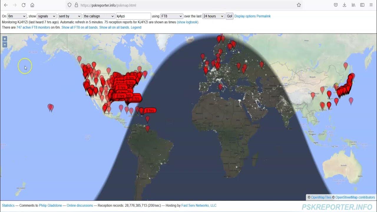 Testing FT8 Propagation During Field Day, 6m/10m/15m/20m , PSKreporter