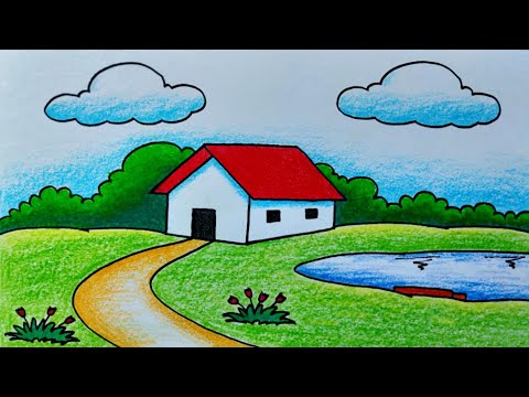 How to draw house scenery easy 🏡 simple scenery drawing 🌳 nature  landscape art 💐 yaazhini fine art – Artofit