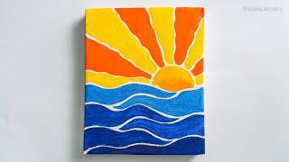 Easy Sunset Beach Painting 🌅 Acrylic Seascape Tutorial | Simple Canvas Art for Beginners