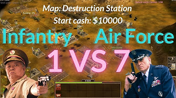 Infantry 1 VS 7 Air Force Hard Bots AI map Destruction Station C&C Generals Zero Hour Gameplay