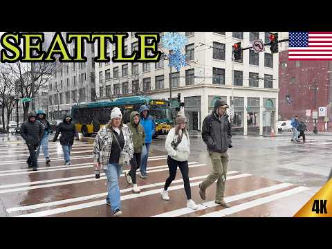 [4K] 🇺🇸🥶 32°F in Downtown Seattle | A Magical Misty & Rainy Walk in Seattle ❄️🌧️ 🇺🇸 | @MrBeeTours