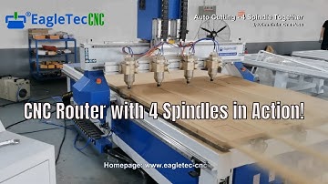 Four Spindle CNC Router Do Rilievo Engraving and Slatwall Panel Cutting With 4 Spindles in Action