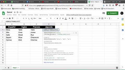 Traducir palabras a varios idiomas en hoja de cálculo de Google Docs