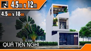 TNA151 - Mẫu nhà 2 tầng 1 tum đẹp hiện đại diện tích 4.5x11m trên nền đất 4.5x17m