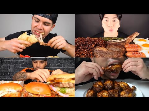 Mukbangers Eating Honey bbq Chicken | Cheesy Burrito | Burgers | Spicy Noodles | Steak | Hotdogs