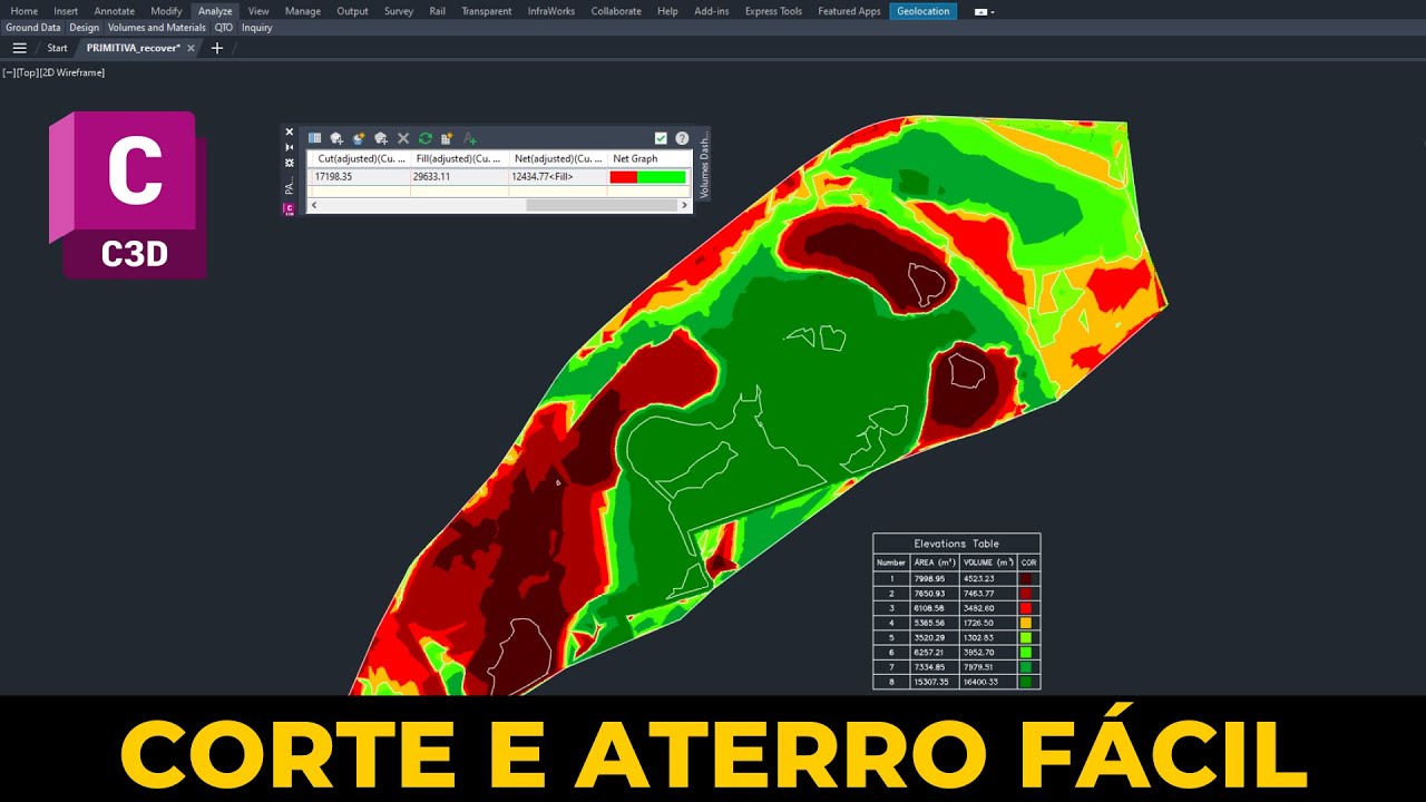 Volume de corte e aterro no Civil 3D