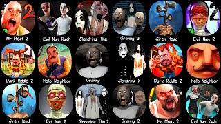 Mr Meat 2, Granny 3, Slendrina The Cellar, Evil Nun 2, Dark Riddle 2, Granny, Hello Neighbor..