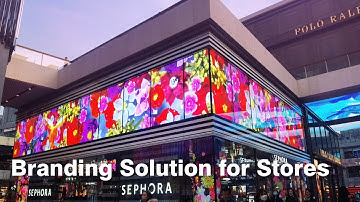 Transparent LED screens change glass facade to media wall for SEPHORA #branding #digitaldesign