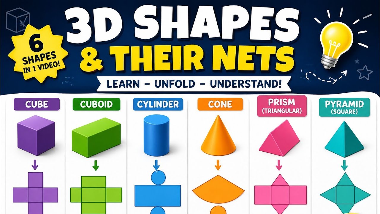 3D Shapes & Their Nets | Cube, Cuboid, Cylinder, Prism & Pyramid | Easy ...