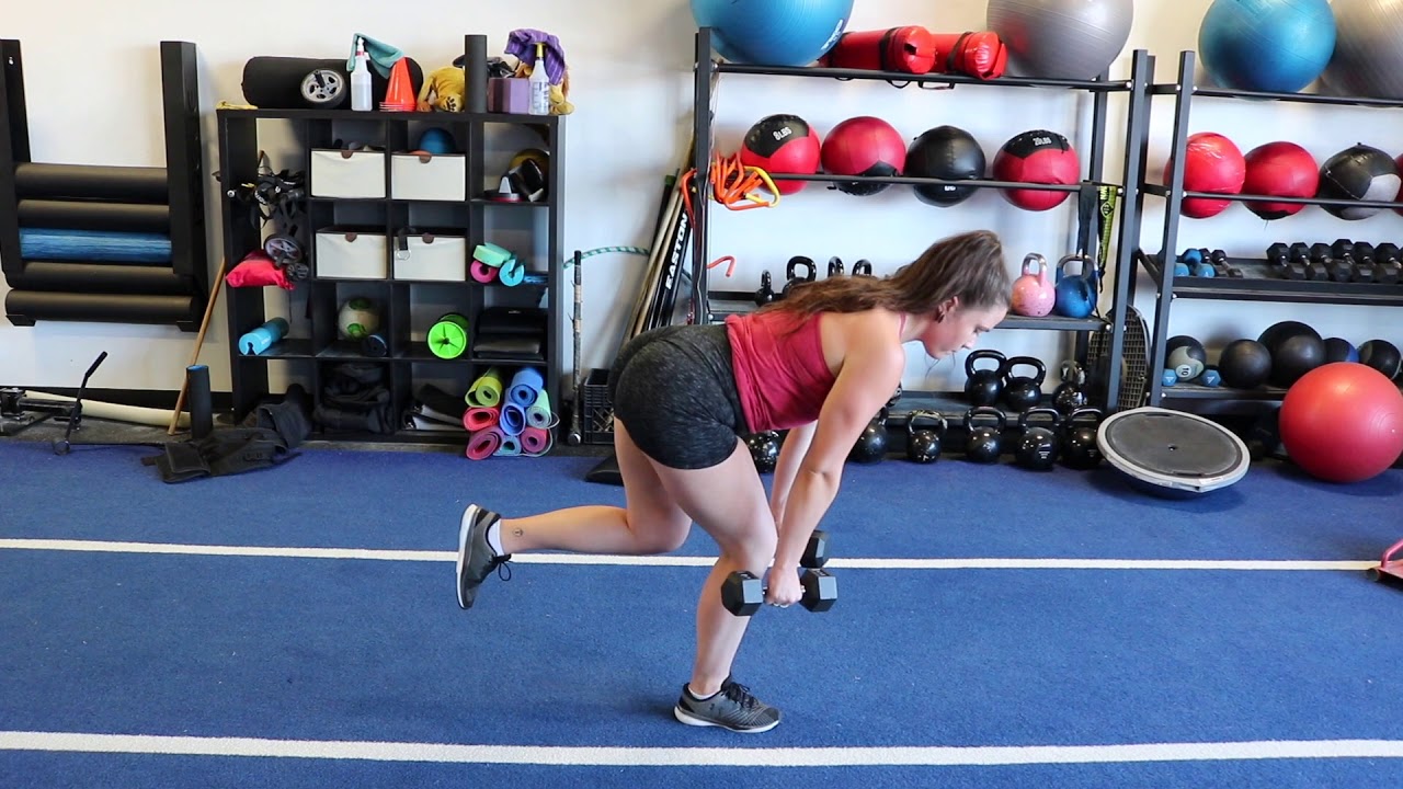 Exercise video: Dumbbell single-leg Romanian deadlift to bent-over row ...
