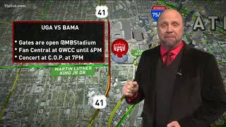 Heavy traffic on rainy roads for National Championship game