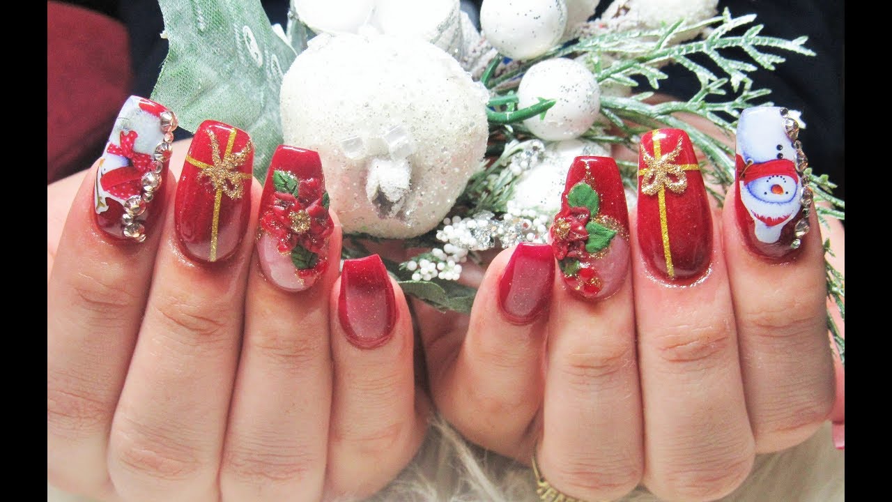 Christmas Red Nails/Coffin Nails/Xmas Nails/Uñas Navideñas/Nochebuena  3D/Pascua/#christmasnails - thptnganamst.edu.vn