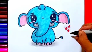 How to draw a cute baby elephant | Zed cute drawings