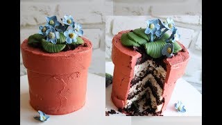 Торт - цветок в горшке. Быстрое и легкое оформление торта к 8 марта!