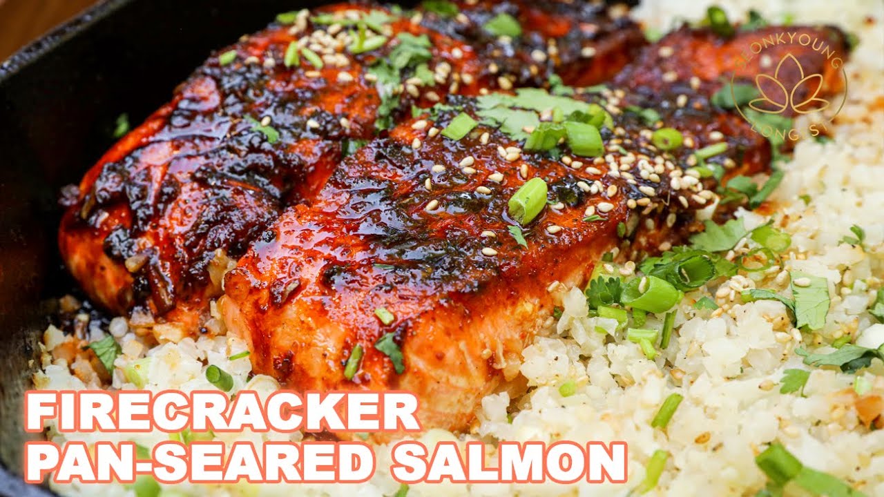 Firecracker Pan Seared Salmon & Sesame Cauliflower Rice | Seonkyoung Longest