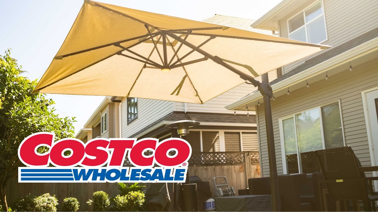 Costco Solar LED Fully Articulating and Spinning 10ft PATIO UMBRELLA