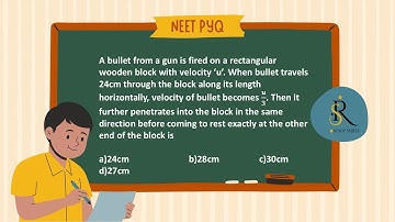 A bullet from a gun is fired on a rectangular wooden block with velocity ‘u’. When bullet travels 24