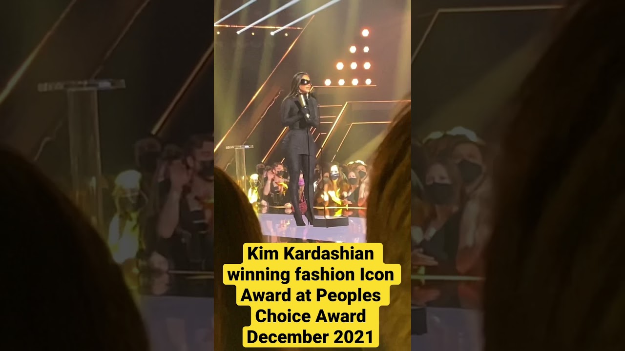 Kim Kardashian winning Fashion Icon award at the Peoples choice Awards December 2021