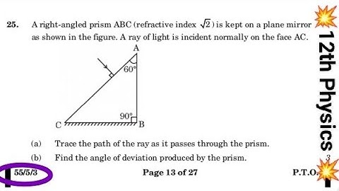 A right angled prism ABC (refractive index √2) is kept on a plane mirror as shown in the figure 