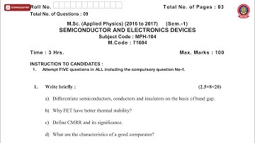 MSC 1ST SEM PHYSICS SEMICONDUCTOR AND ELECTRONICS DEVICES NOV 2019 | PTU