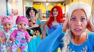Frozen Elsa, Princess Jasmine, and Ariel Pretend Play Babysitting Kate & Lilly Baby Dolls!