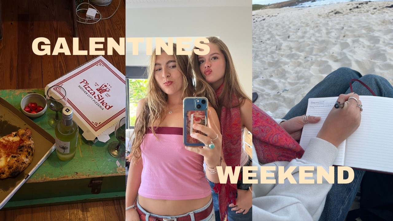 spend galentines with us | girls night in, pizza, beach sunset, chatty