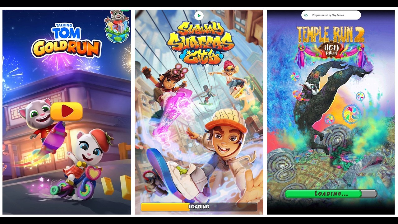 Temple Run  HOLI FESTIVAL VS Talking Tom Gold Run VS Subway Surfers CITY