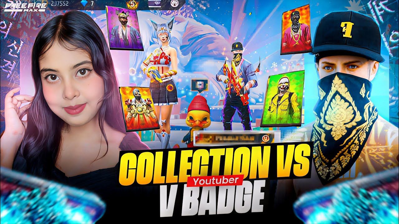 Collection Battle With My SECRET id 🤫 V Badge Youtuber: Free Fire Max