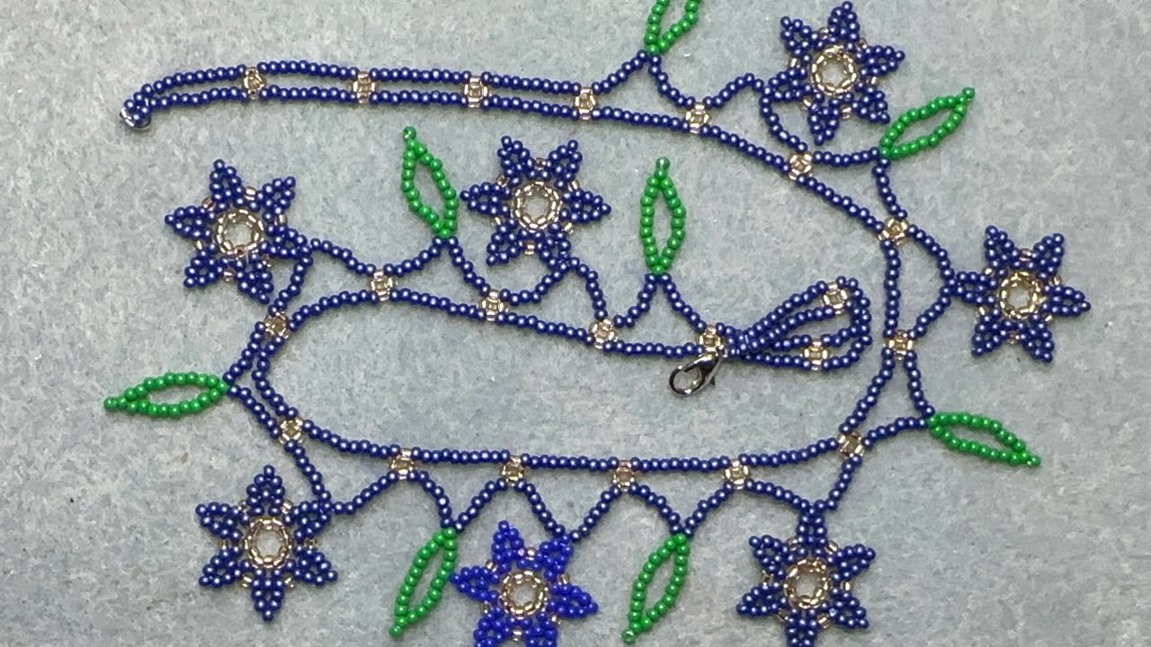 Hermoso collar de flores y hojas colgantes muy elegante con mostacillas y fácil de hacer. #parati 