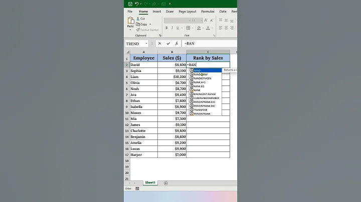 Stop Sorting in Excel! Rank Employees Automatically with RANK.EQ