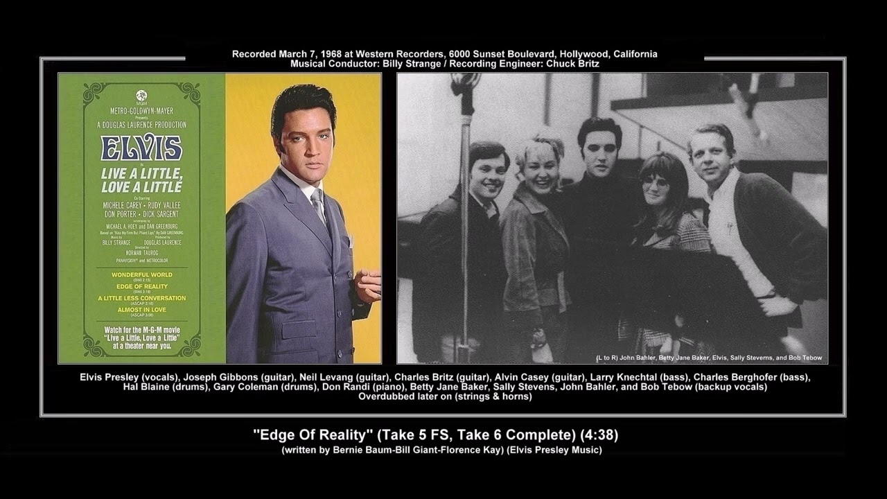 Watch *(1968) RCA ''Edge Of Reality'' (Take 5 FS, Take 6 Complete) Elvis Presley on YouTube Watch *(1968) RCA ''Edge Of Reality'' (Take 5 FS, Take 6 Complete) Elvis Presley on YouTube