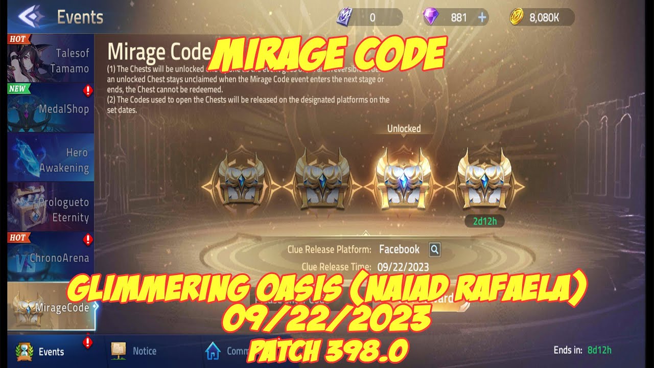 Mirage Code ML: Adventure MLA Glimmering Oasis (Naiad Rafaela) 09/22/2023