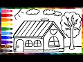 Dibuja y Colorea Una Casa Con Jardín Arcoiris 🏡🌤️🌈 Dibujos Para Niños