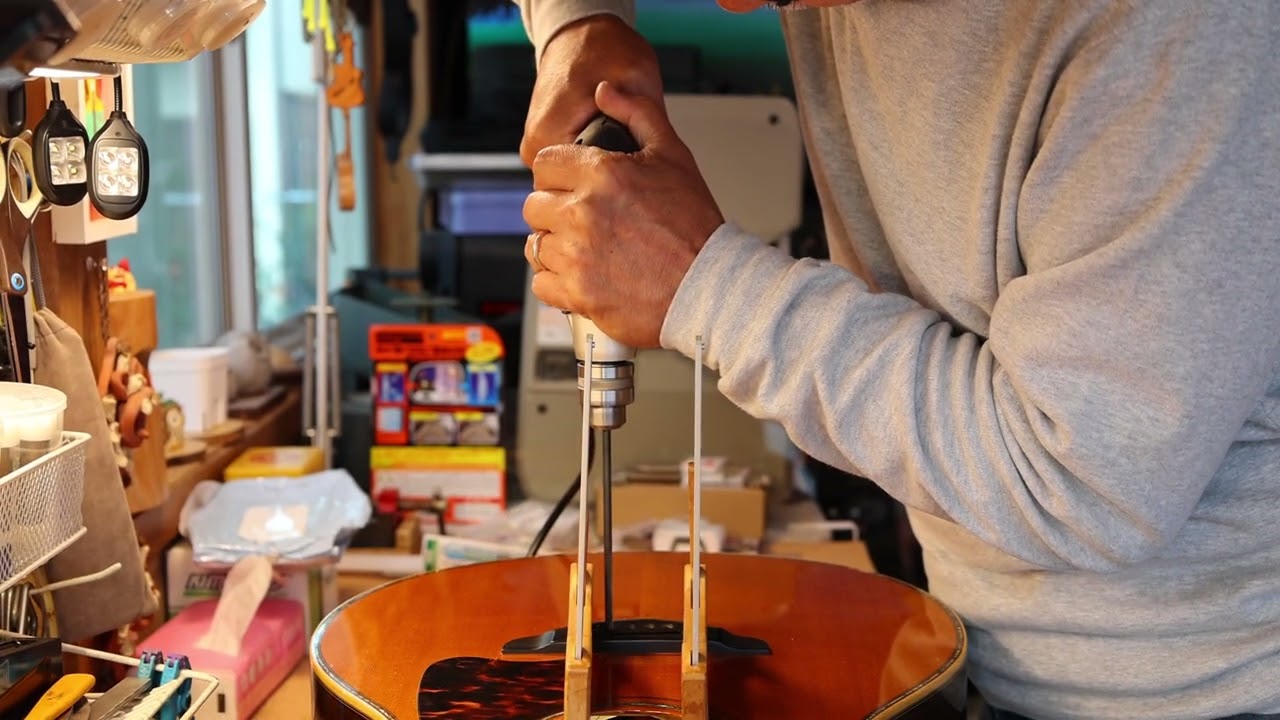 Drilling bridge pin holes on Terry's Casual TC-PS7