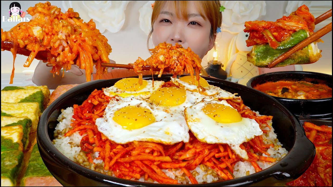 Mukbang:) Bibimbap & Korean pancake Mukbang ☆ Big Bites :: ASMR :: Eatingshow ☆