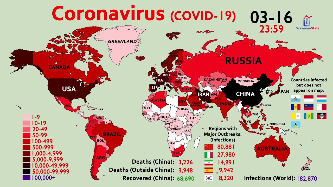 How the Coronavirus Infected 80% of Countries in One Month (2.16-3.16)