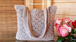 Easy Crochet Shells Tote Market Bag - Beginner Friendly Pattern