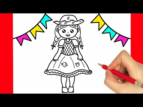 DESENHO DE FESTA JUNINA - DESENHOS PARA CRIANÇAS - COMO DESENHAR UMA CAIPIRA DE FESTA JUNINA