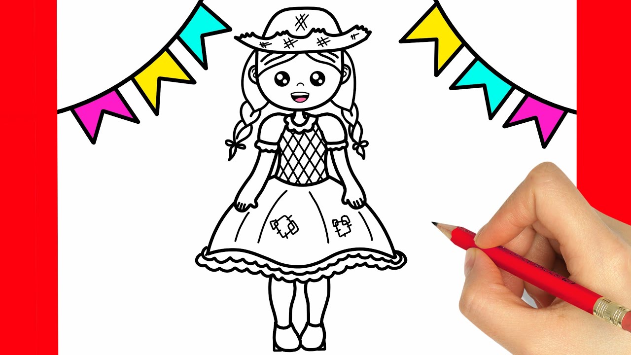 DESENHO DE FESTA JUNINA - DESENHOS PARA CRIANÇAS - COMO DESENHAR UMA