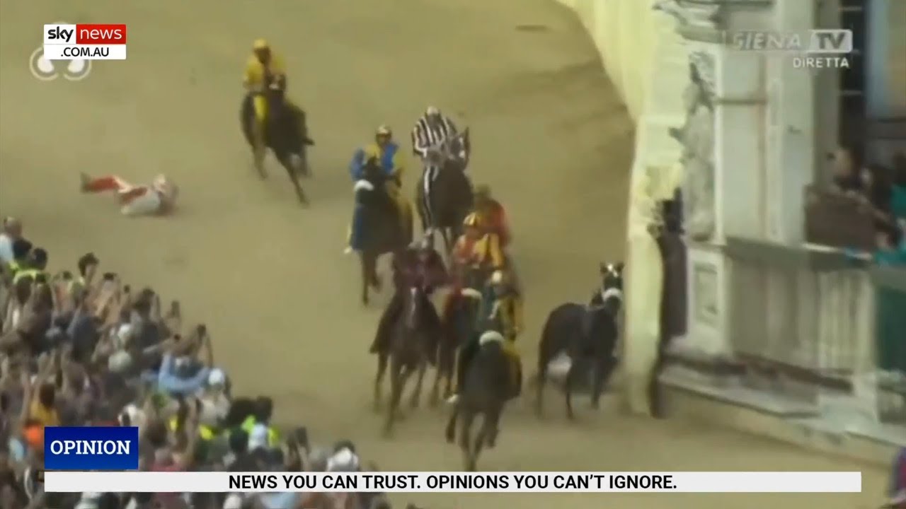 ‘The world’s craziest horse race’: Multiple rider spills at Italian event