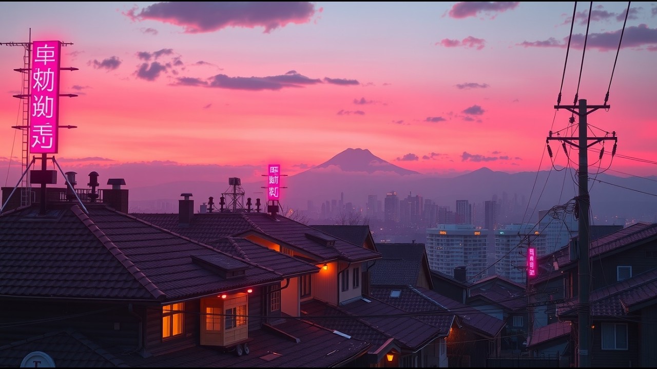 Soft Rain Over Neon Rooftops 🌸☔ Tokyo Night with Distant Fuji