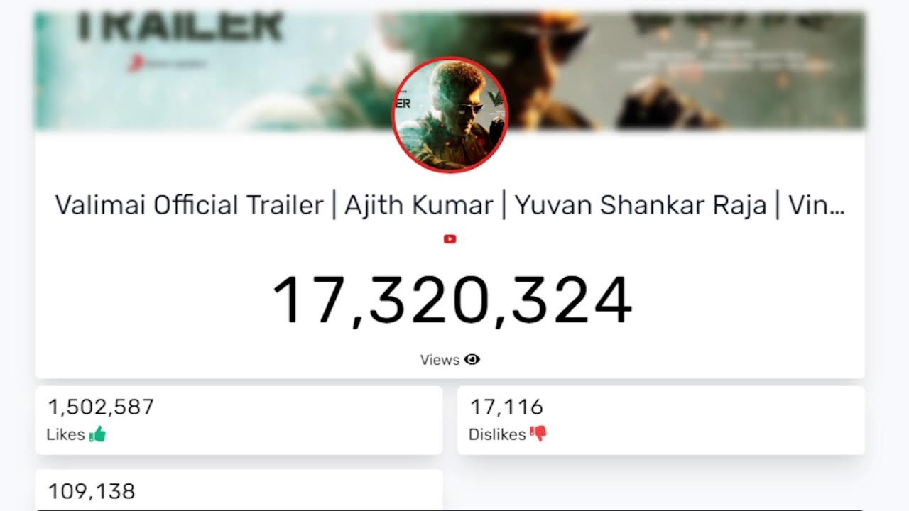 LIVE🔴VALIMAI  TRAILER  LIVE VIEWS COUNT ll AJITH KUMAR 