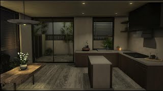- RL51 Modern minimalist open kitchen marble and wood no filter