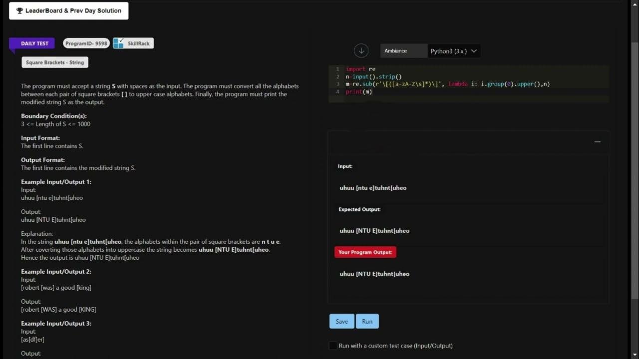 SKILLRACK DAILY TEST 13/11/2023 SQUARE BRACKETS STRING