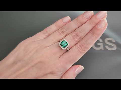 Ring with indicolite tourmaline 3.65 ct  and diamonds in 18K white gold Video  № 2