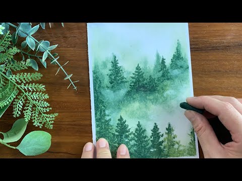 Oil Pastel Tips | 有霧的森林 | 油畫棒 油粉彩 蠟筆畫 | 繪畫初學者日常習作